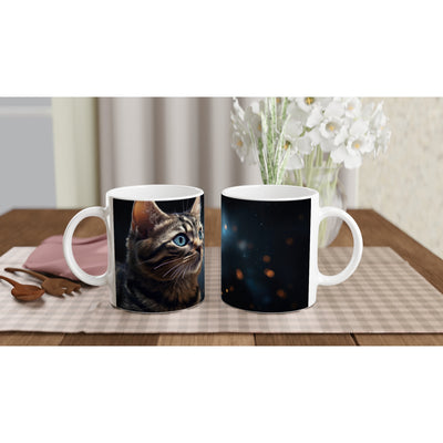 Taza blanca con impresión de gato 