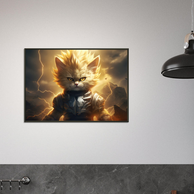 Póster Semibrillante de Gato con Marco Metal "El Último Saiyajin Felino" Michilandia | La tienda online de los fans de gatos