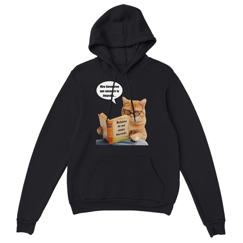 Sudadera con Capucha Unisex Estampado de Gato "Biografía de Karen" Michilandia