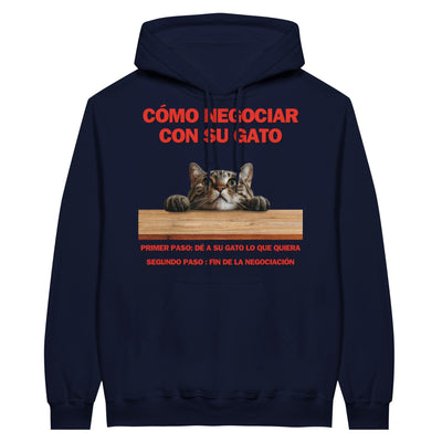 Sudadera con Capucha Unisex Estampado de Gato "Tácticas de Negociación" Michilandia | La tienda online de los fans de gatos