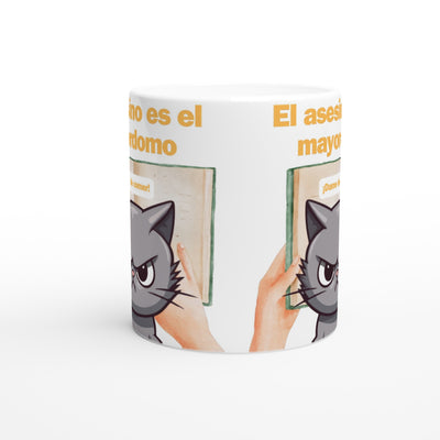 Taza Blanca con Impresión de Gato "El Misterio del Mayordomo" Michilandia | La tienda online de los fans de gatos