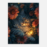 Panel de aluminio impresión de gato "Noche Floral Felina" Michilandia | La tienda online de los fans de gatos