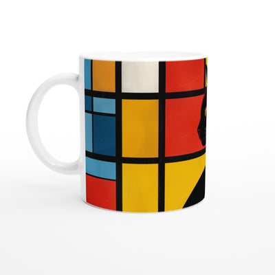 Taza Blanca con Impresión de Gato "Mondrian Miau" Michilandia | La tienda online de los fans de gatos