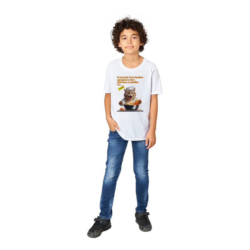 Camiseta Junior Unisex Estampado de Gato "Chef en Apuros" Michilandia | La tienda online de los fans de gatos