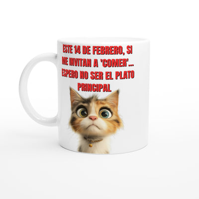 Taza Blanca con Impresión de Gato 