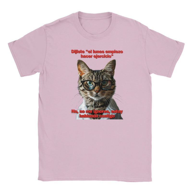 Camiseta Junior Unisex Estampado de Gato "Promesa de Ejercicio" Michilandia | La tienda online de los fans de gatos