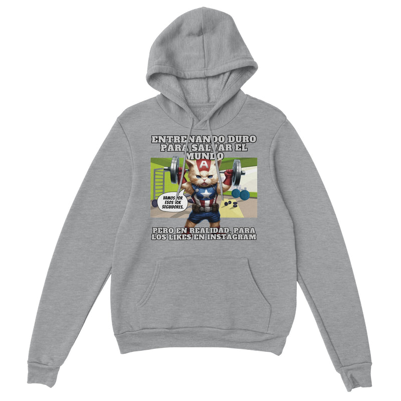 Sudadera con Capucha Unisex Estampado de Gato "Michi America Fitness" Michilandia | La tienda online de los amantes de gatos