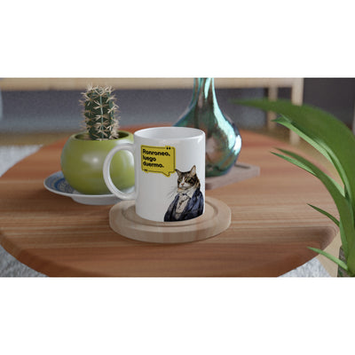 Taza blanca con impresión de gato "René Michi Descartes" Michilandia | La tienda online de los amantes de gatos