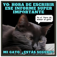 Póster Semibrillante de Gato con Marco Metal "Hora de mimar al gato" 50x50 cm / 20x20″