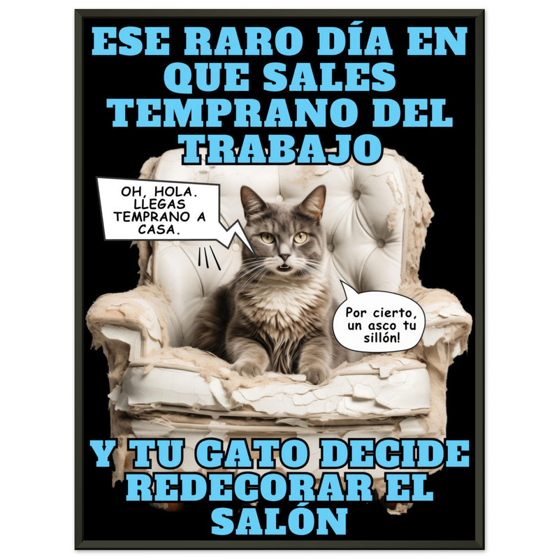 Póster Semibrillante de Gato con Marco Metal 