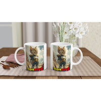 Taza Blanca con Impresión de Gato "Pequeño Guerrero del Desierto" Michilandia | La tienda online de los fans de gatos