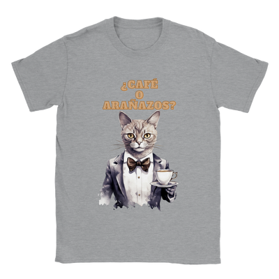 Camiseta unisex estampado de gato "¿Café o Arañazos?" Gelato