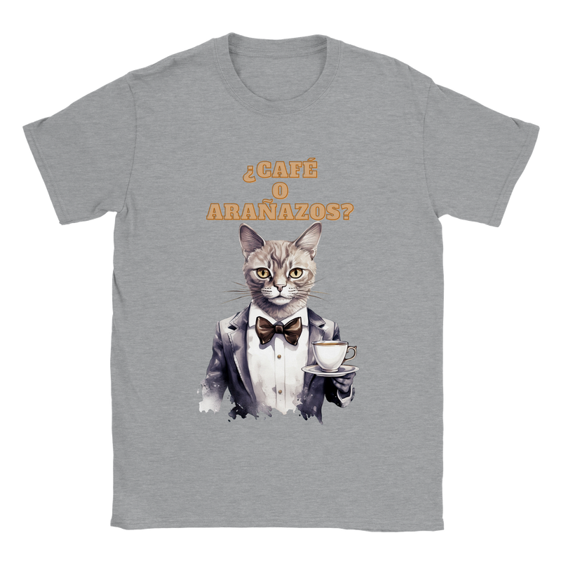 Camiseta unisex estampado de gato "¿Café o Arañazos?" Gelato