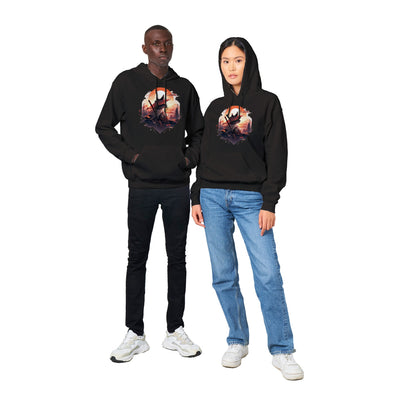 Sudadera con capucha unisex estampado de gato "Michi samurai en crepusculo" Gelato