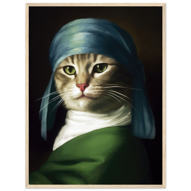 Póster Semibrillante de Gato con Marco de Madera "Retrato Renacentista" Michilandia | La tienda online de los fans de gatos