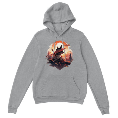 Sudadera con capucha unisex estampado de gato "Michi samurai en crepusculo" Gelato