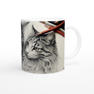 Taza blanca con impresión de gato "Boceto de Amistad Gatólica" Gelato