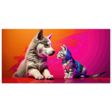 Lienzo de gato "Juego Pop Art Felino y Husky"