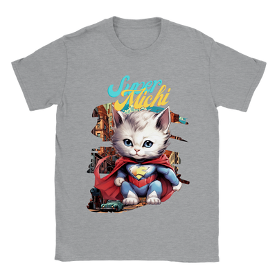 Camiseta unisex estampado de gato "El Super Michi" Gelato