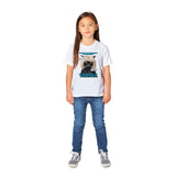 Camiseta júnior unisex estampado de gato "El Desastre Peluquero"