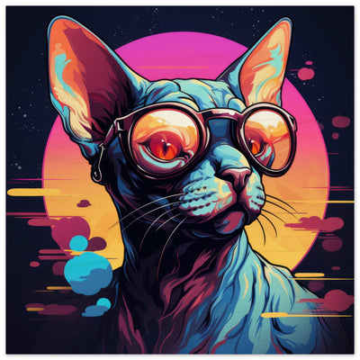 Panel de madera impresión de gato "Retrato Sphynx con Gafas" Gelato