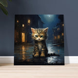 Panel de madera impresión de gato "Lluvia Nocturna"