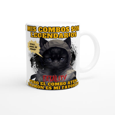 Taza blanca con impresión de gato "Noob Catbot" Michilandia | La tienda online de los amantes de gatos