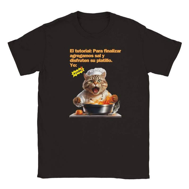 Camiseta Junior Unisex Estampado de Gato "Chef en Apuros" Michilandia | La tienda online de los fans de gatos