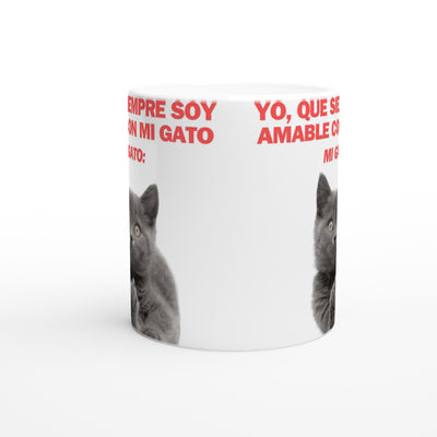 Taza Blanca con Impresión de Gato "Desafío Gatuno" Michilandia | La tienda online de los fans de gatos