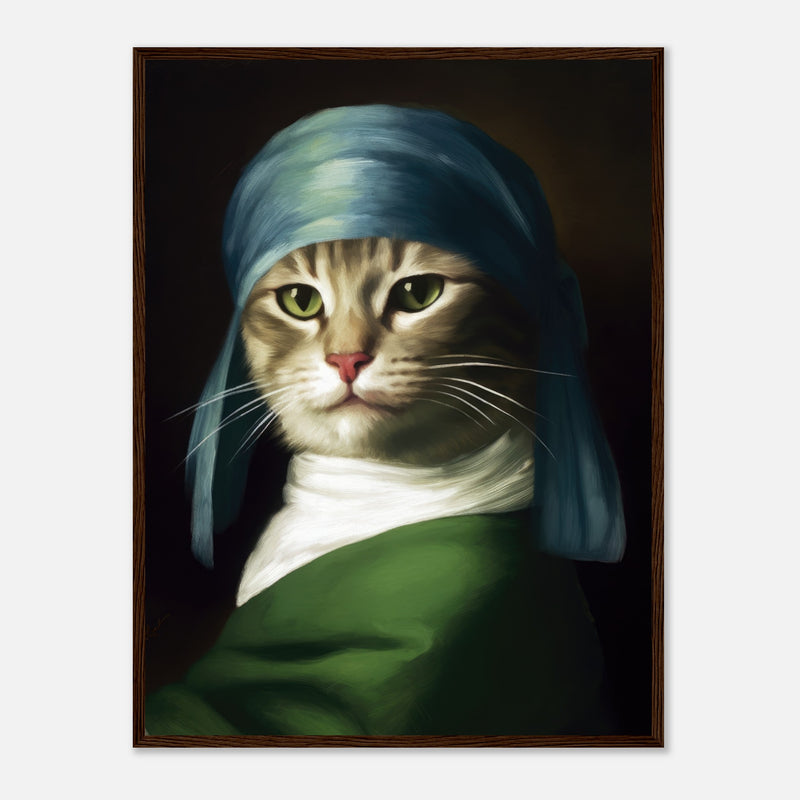 Póster Semibrillante de Gato con Marco de Madera "Retrato Renacentista" Michilandia | La tienda online de los fans de gatos