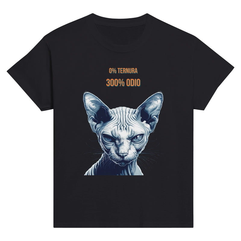 Camiseta Junior Unisex Estampado de Gato "Sphynx Implacable" Michilandia