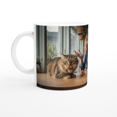 Taza blanca con impresión de gato 