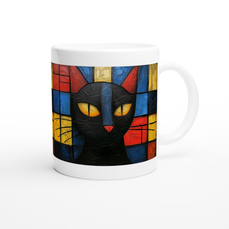 Taza Blanca con Impresión de Gato "Esencia de Mondrian" Michilandia | La tienda online de los fans de gatos