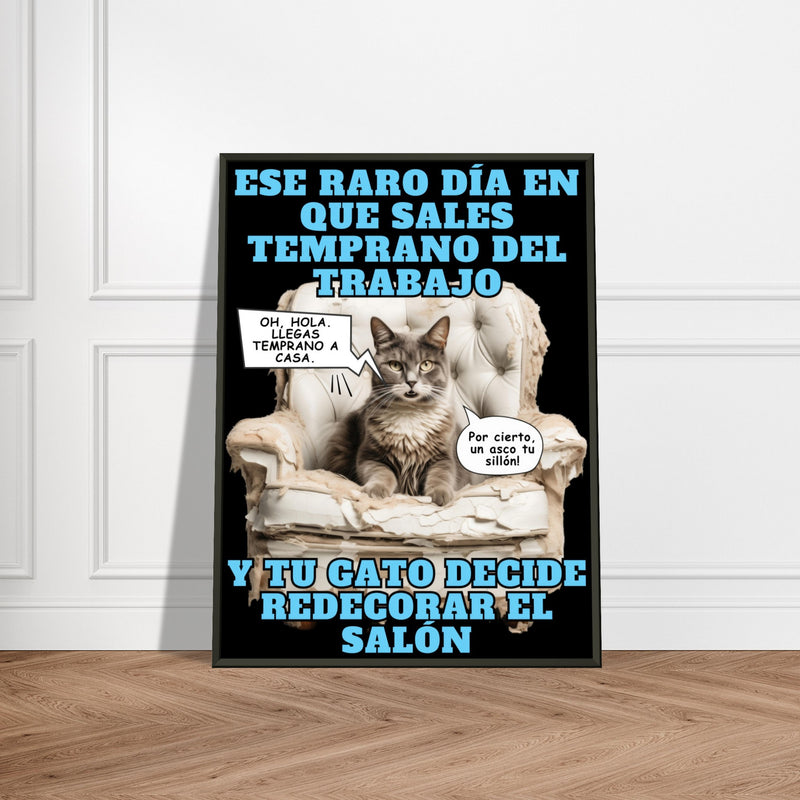 Póster Semibrillante de Gato con Marco Metal 