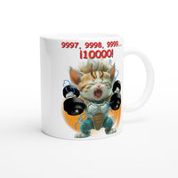 Taza Blanca con Impresión de Gato "Saiyajin Fitness" Michilandia | La tienda online de los fans de gatos