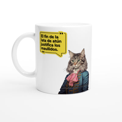 Taza blanca con impresión de gato 