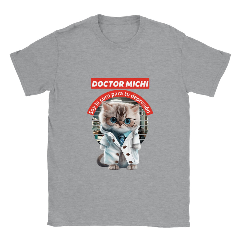 Camiseta unisex estampado de gato "Doctor michi" Gelato