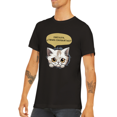 Camiseta unisex estampado de gato "Tienes croquetas?" Gelato