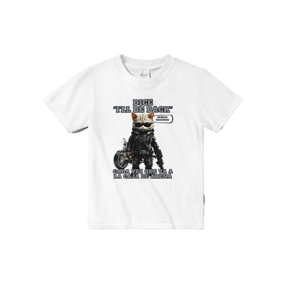 Camiseta júnior unisex estampado de gato "I'll Be Back" Michilandia | La tienda online de los amantes de gatos