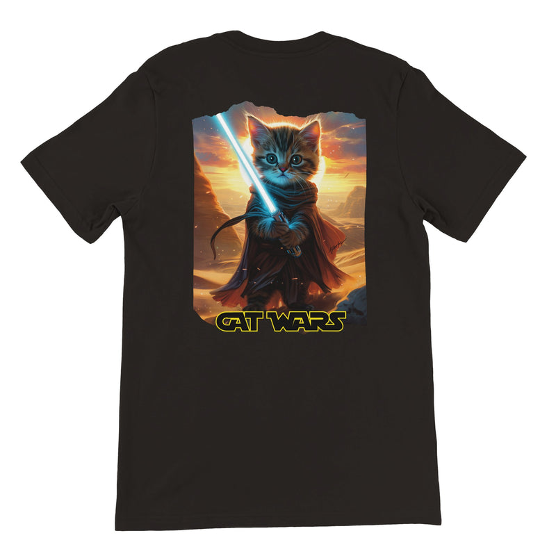 Camiseta Prémium Unisex Impresión Trasera de Gato "Guardián de Tatooine" Michilandia | La tienda online de los fans de gatos