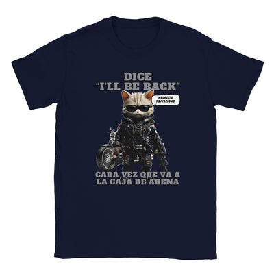 Camiseta unisex estampado de gato "I'll Be Back" Michilandia | La tienda online de los amantes de gatos