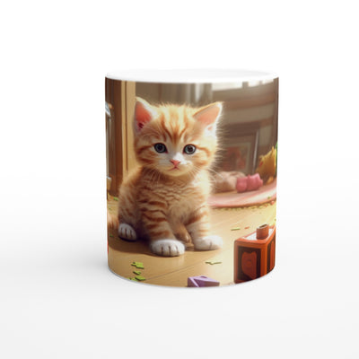 Taza blanca con impresión de gato 