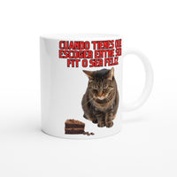 Taza Blanca con Impresión de Gato "Fit o Feliz" Michilandia | La tienda online de los fans de gatos