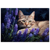 Lienzo de gato "Michi entre Irises"