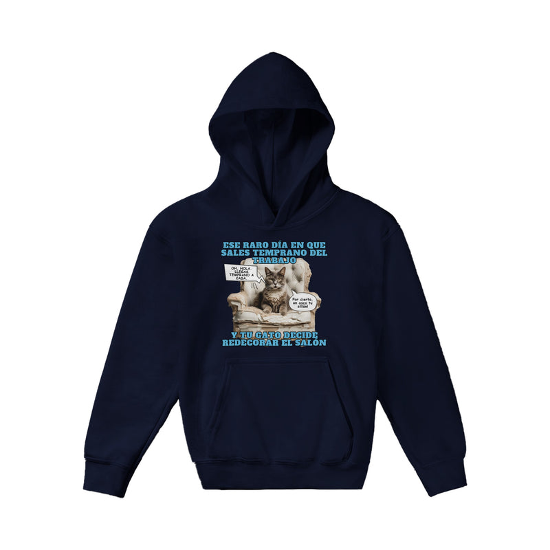 Sudadera con capucha júnior estampado de gato "Sorpresa en el Salón" Michilandia | La tienda online de los amantes de gatos