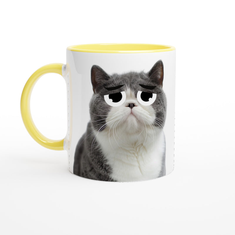 Taza Bicolor con Impresión de Gato "Triste pero Gracioso" Michilandia