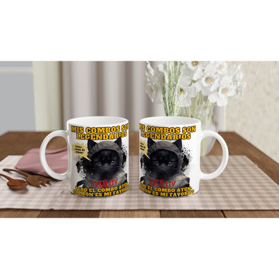 Taza blanca con impresión de gato 