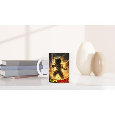 Taza Blanca con Impresión de Gato "Tempestad Saiyajin" Michilandia | La tienda online de los fans de gatos