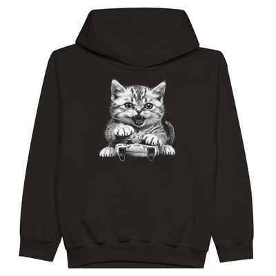 Sudadera con capucha júnior estampado de gato "Gamer Miau Frustrado" Michilandia | La tienda online de los fans de gatos