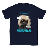Camiseta unisex estampado de gato "El Desastre Peluquero" Navy